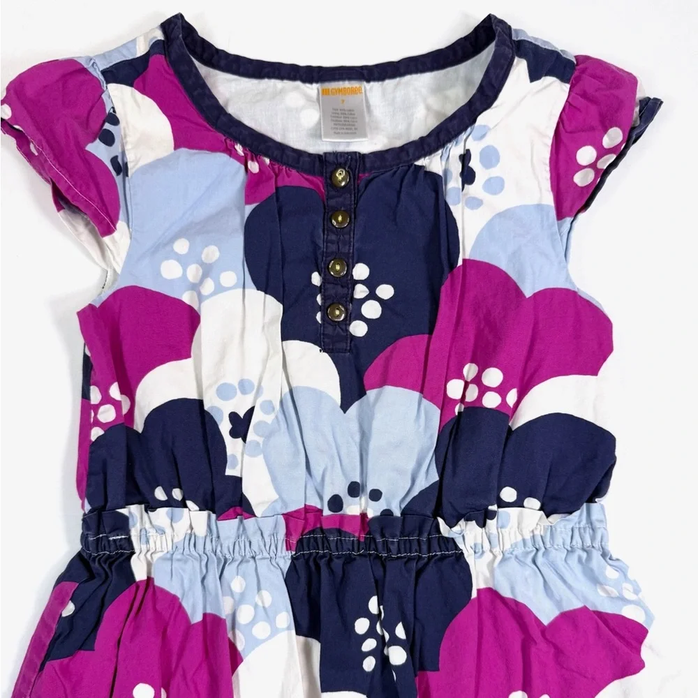 GYMBOREE Girls' Class Club Floral Purple Cotton A-Line Short Sleeve Dress Size 7
